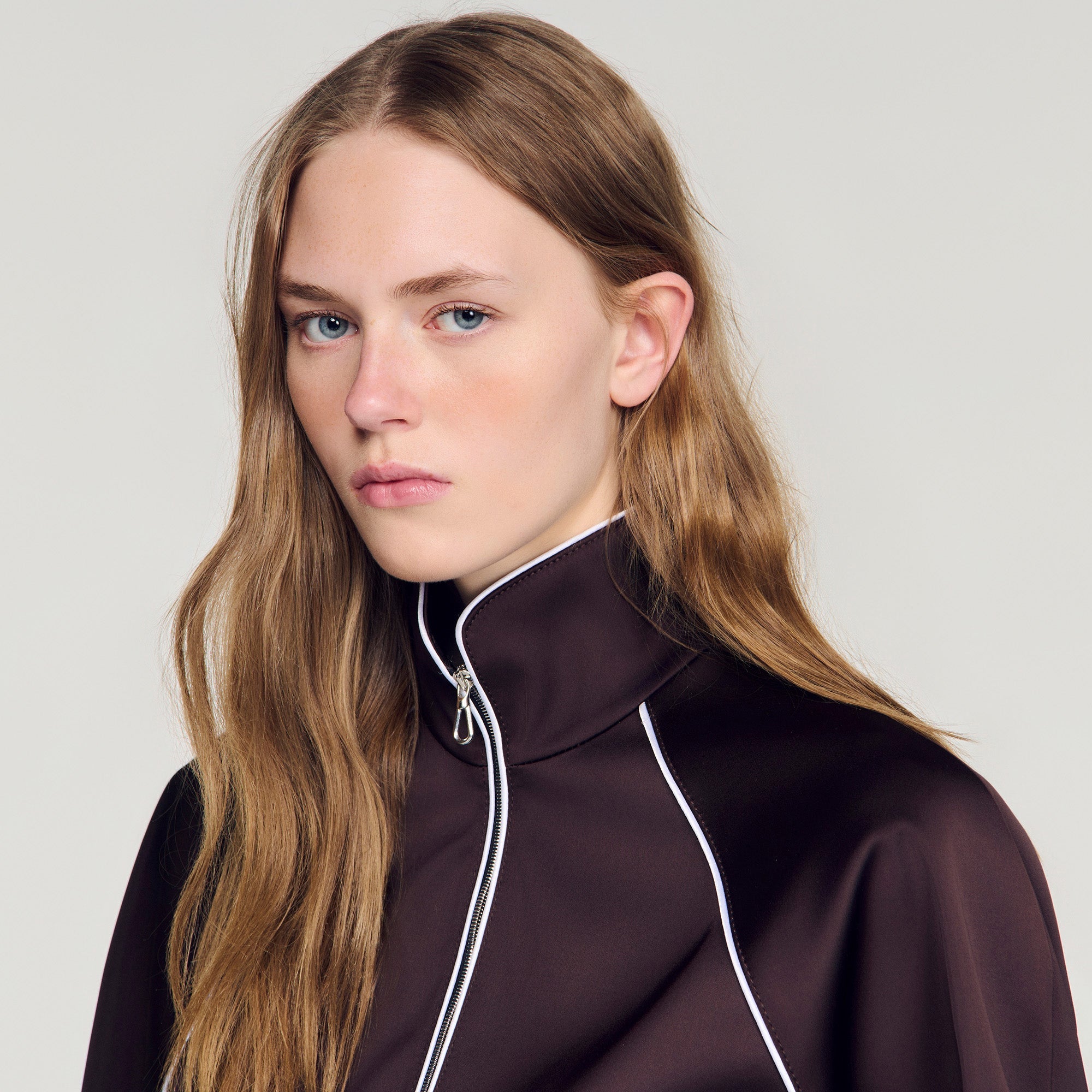 Lizy Cropped embroidered satin jacket Brown