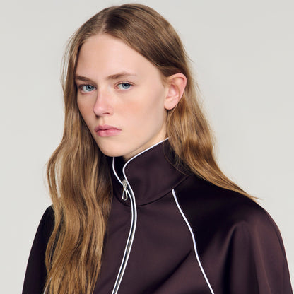 Lizy Cropped embroidered satin jacket Brown