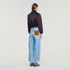 Lizy Cropped embroidered satin jacket Brown