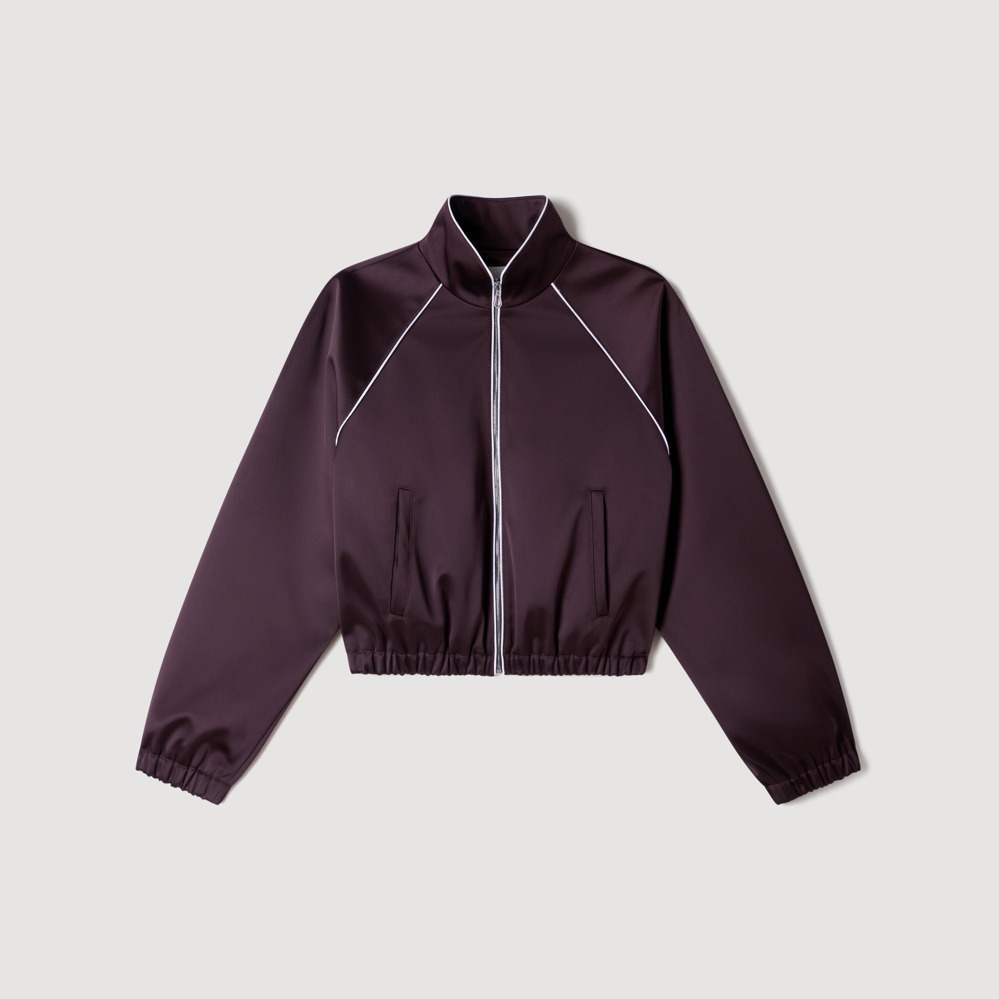 Lizy Cropped embroidered satin jacket Brown