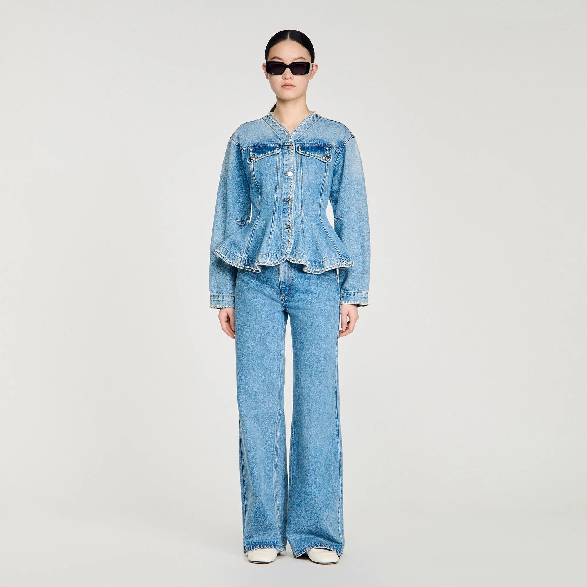 Riley Beaded Denim Jacket Blue Jean