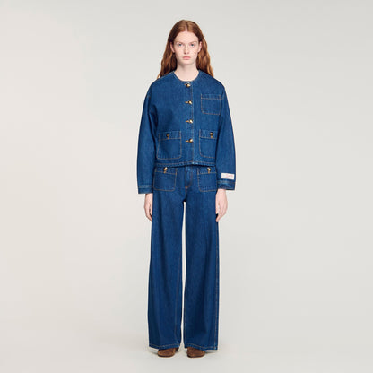 Dallas Statement Button Denim Jacket Deep Blu