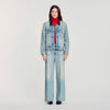 Freja Denim jacket with leather collar Blue Jean