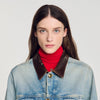 Freja Denim jacket with leather collar Blue Jean