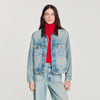 Freja Denim jacket with leather collar Blue Jean