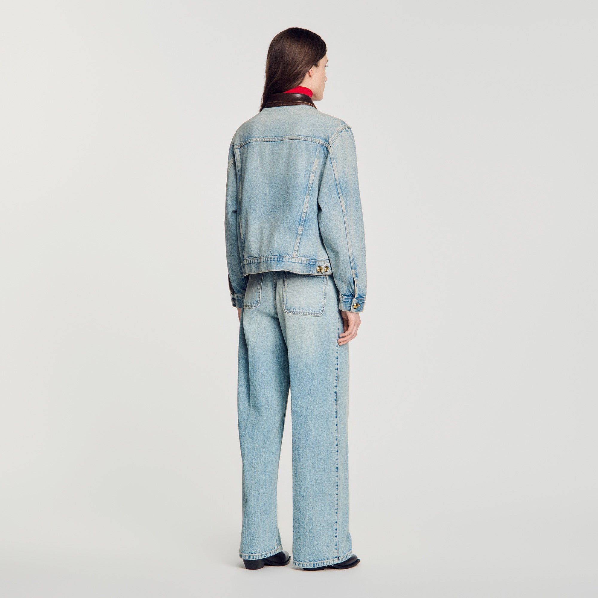 Freja Denim jacket with leather collar Blue Jean