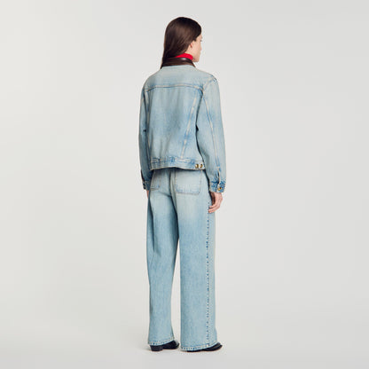 Freja Denim jacket with leather collar Blue Jean