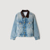 Freja Denim jacket with leather collar Blue Jean