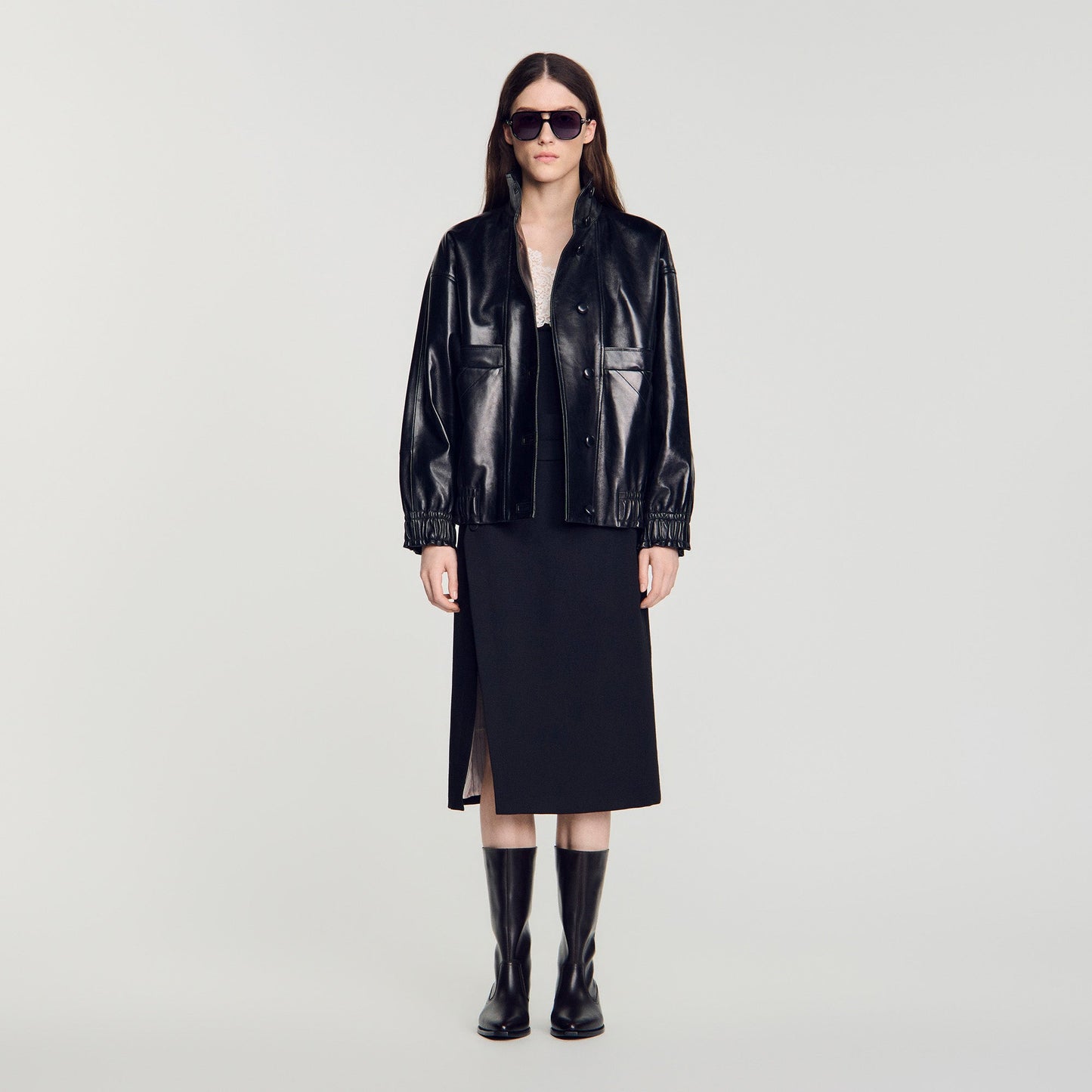 Kim Oversized leather jacket Black