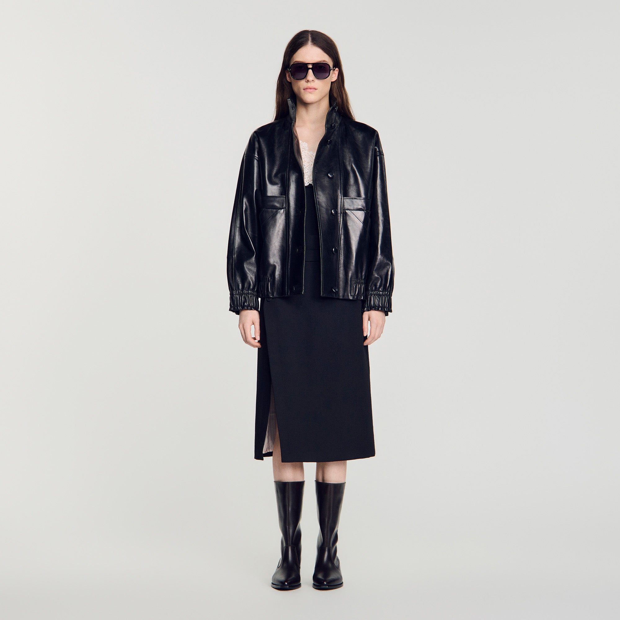 Kim Oversized leather jacket Black