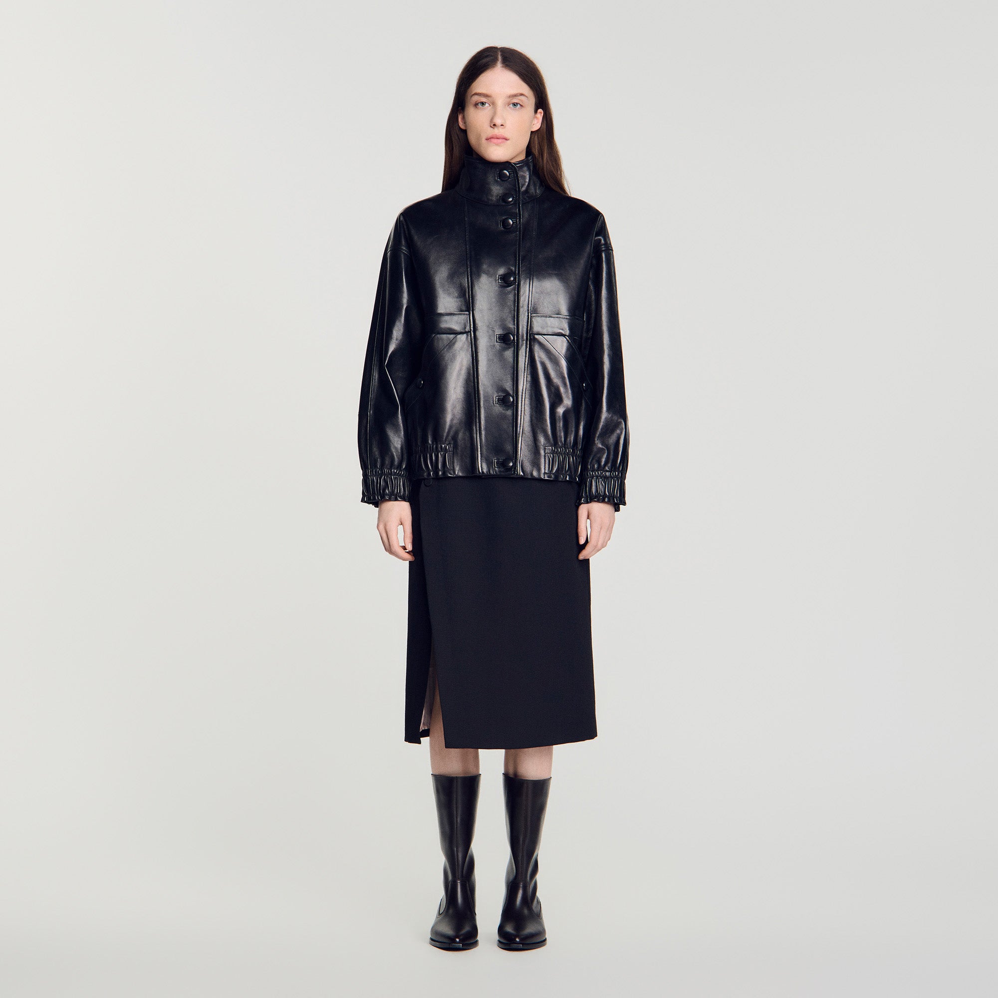 Kim Oversized leather jacket Black