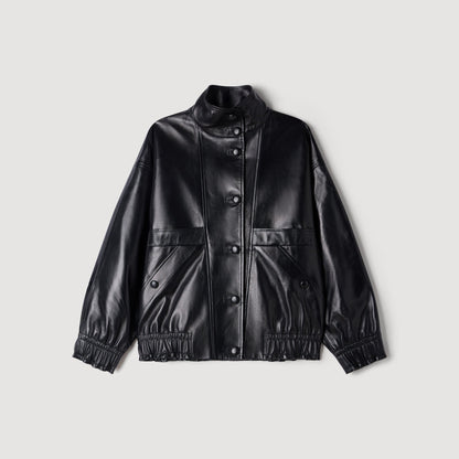Kim Oversized leather jacket Black