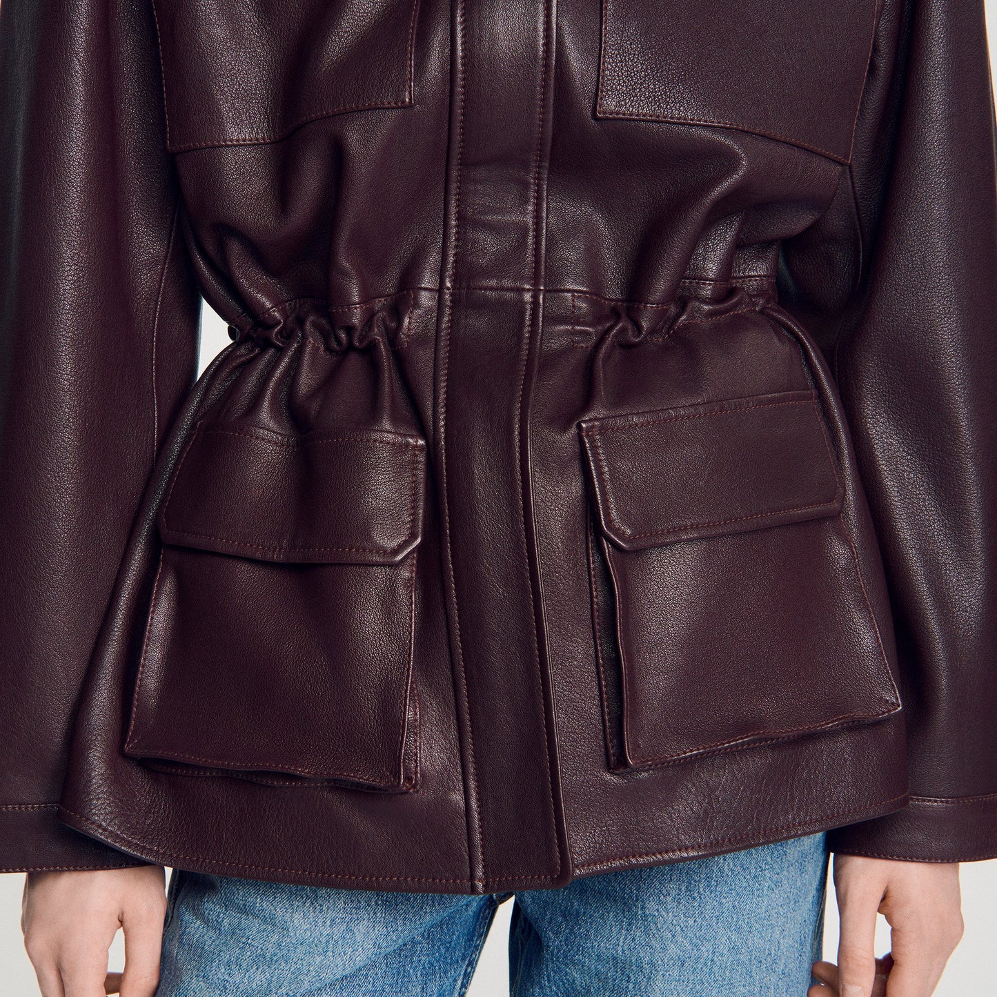 John Oversized leather collar jacket Bordeaux