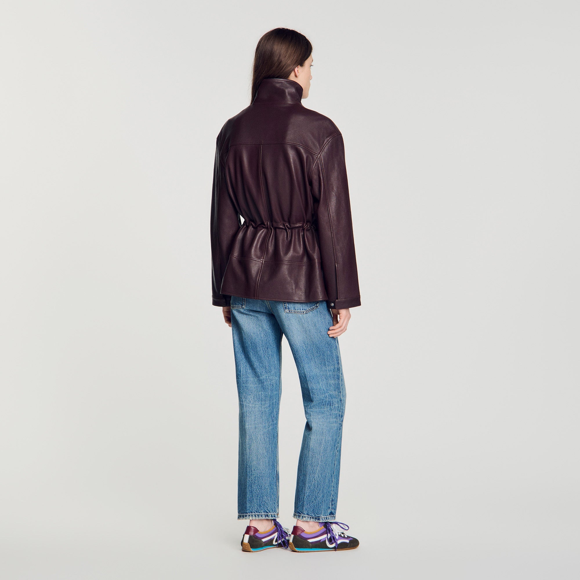 John Oversized leather collar jacket Bordeaux