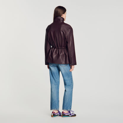John Oversized leather collar jacket Bordeaux