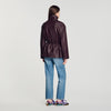 John Oversized leather collar jacket Bordeaux