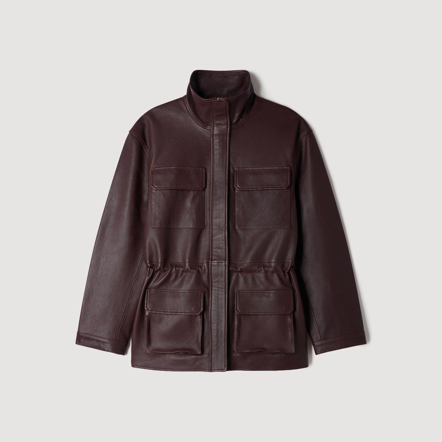 John Oversized leather collar jacket Bordeaux