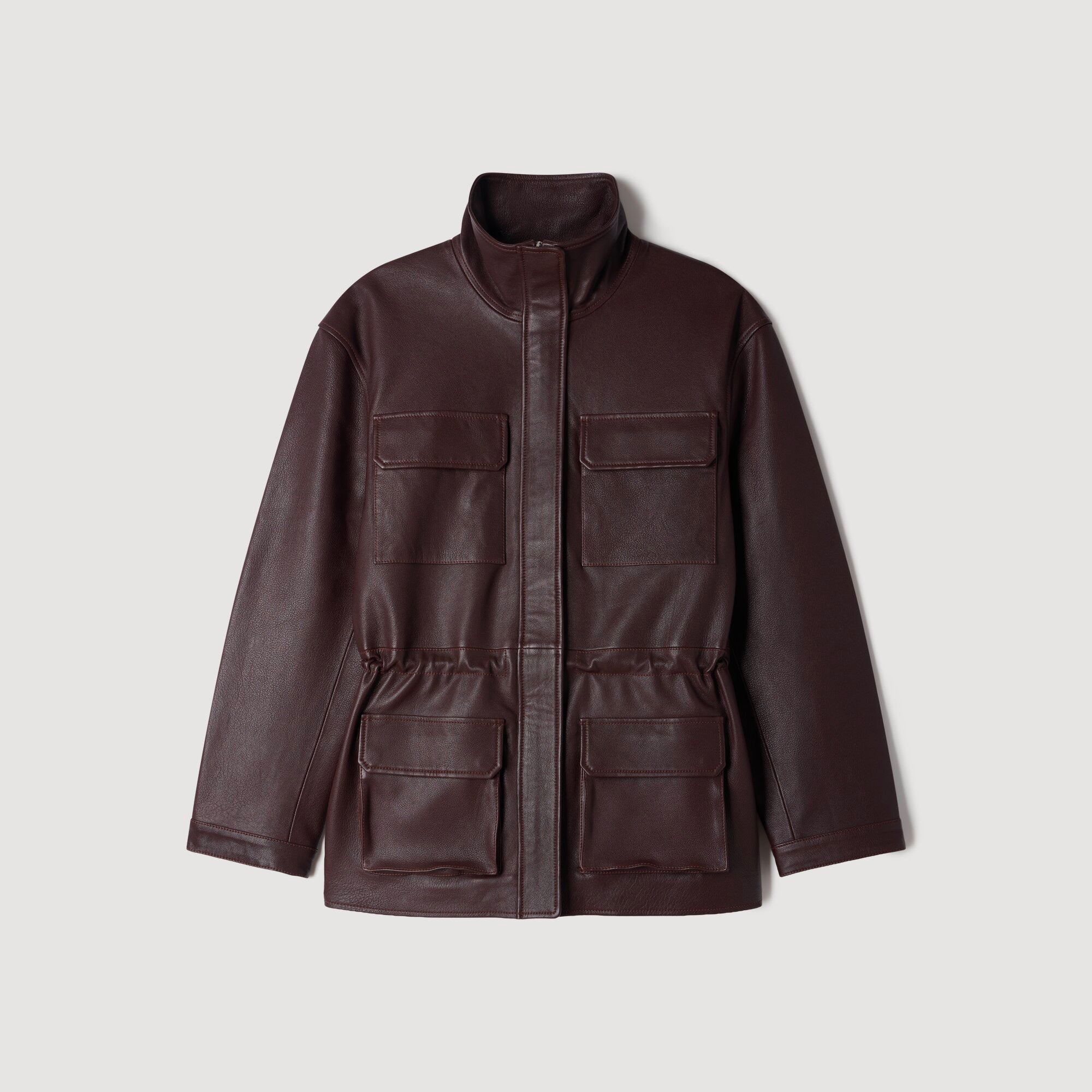 John Oversized leather collar jacket Bordeaux