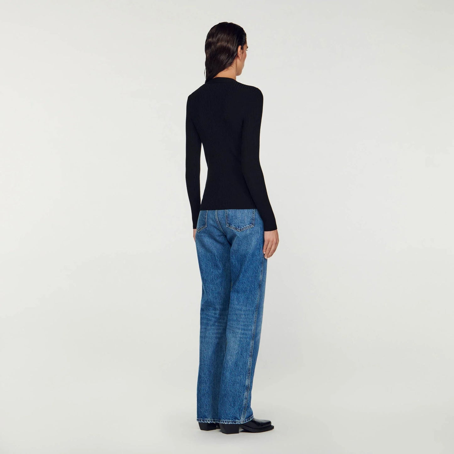 Fine Ribbed Knit Cardigan Black