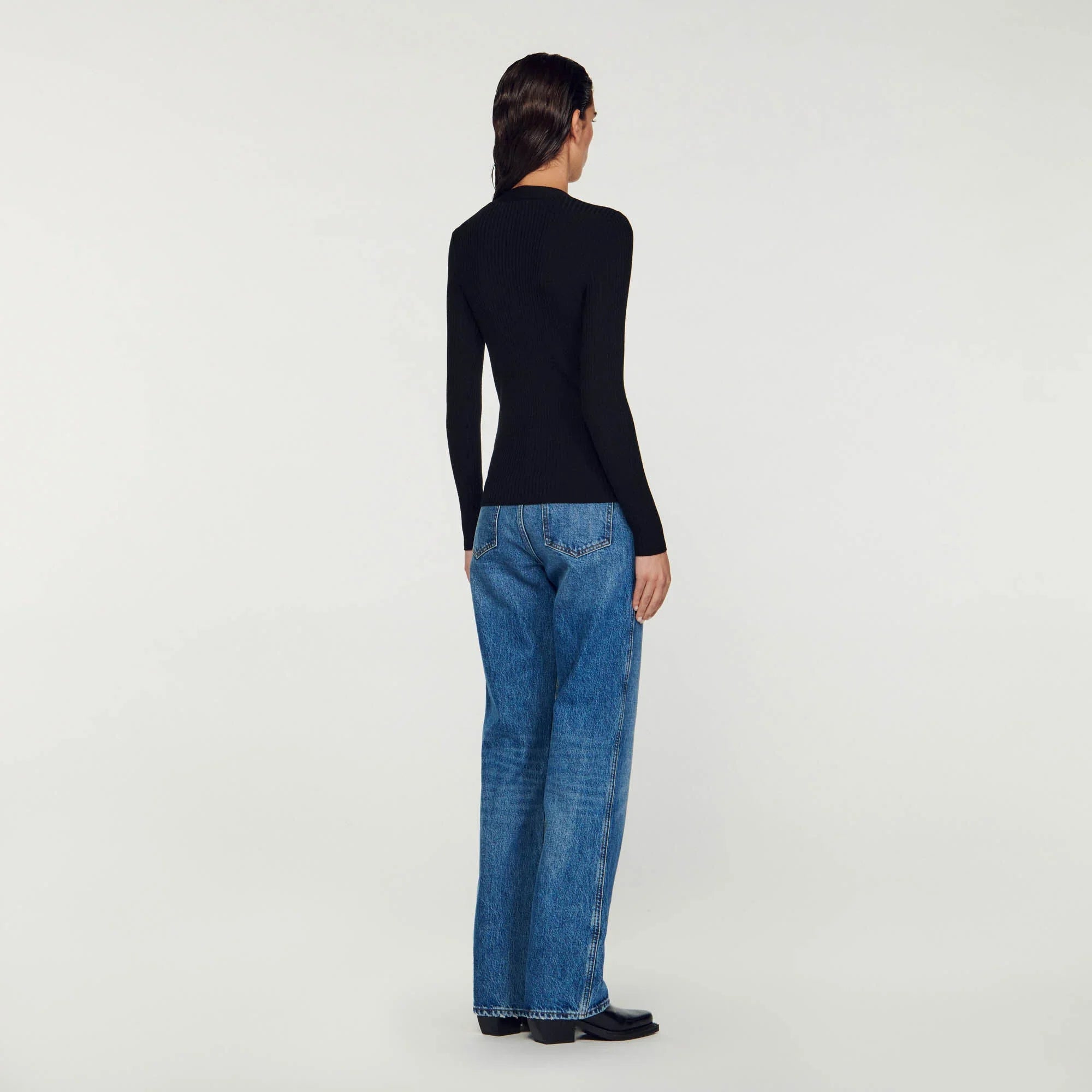 Fine Ribbed Knit Cardigan Black