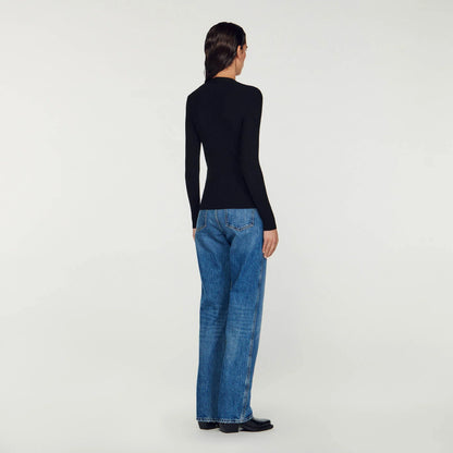 Fine Ribbed Knit Cardigan Black