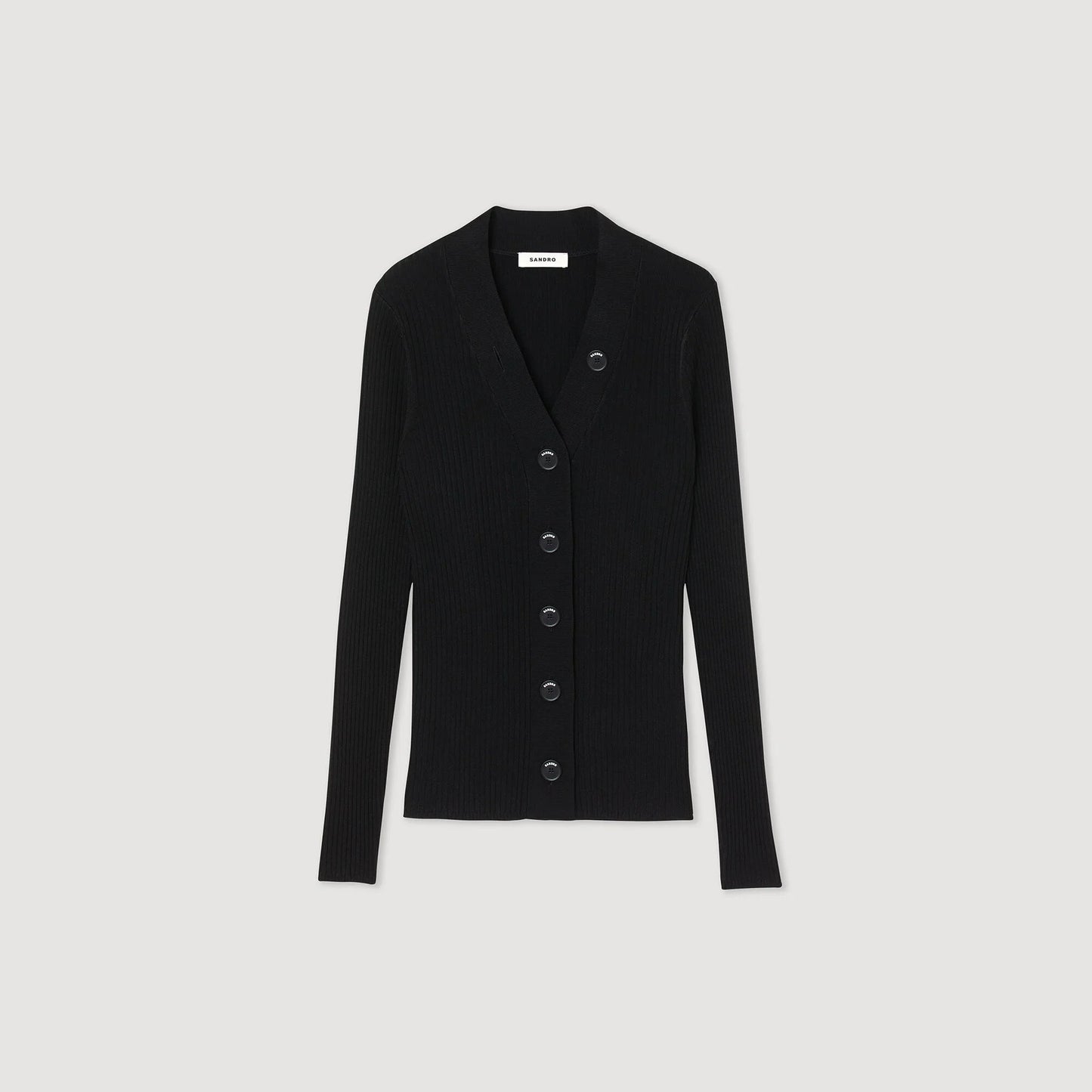 Fine Ribbed Knit Cardigan Black
