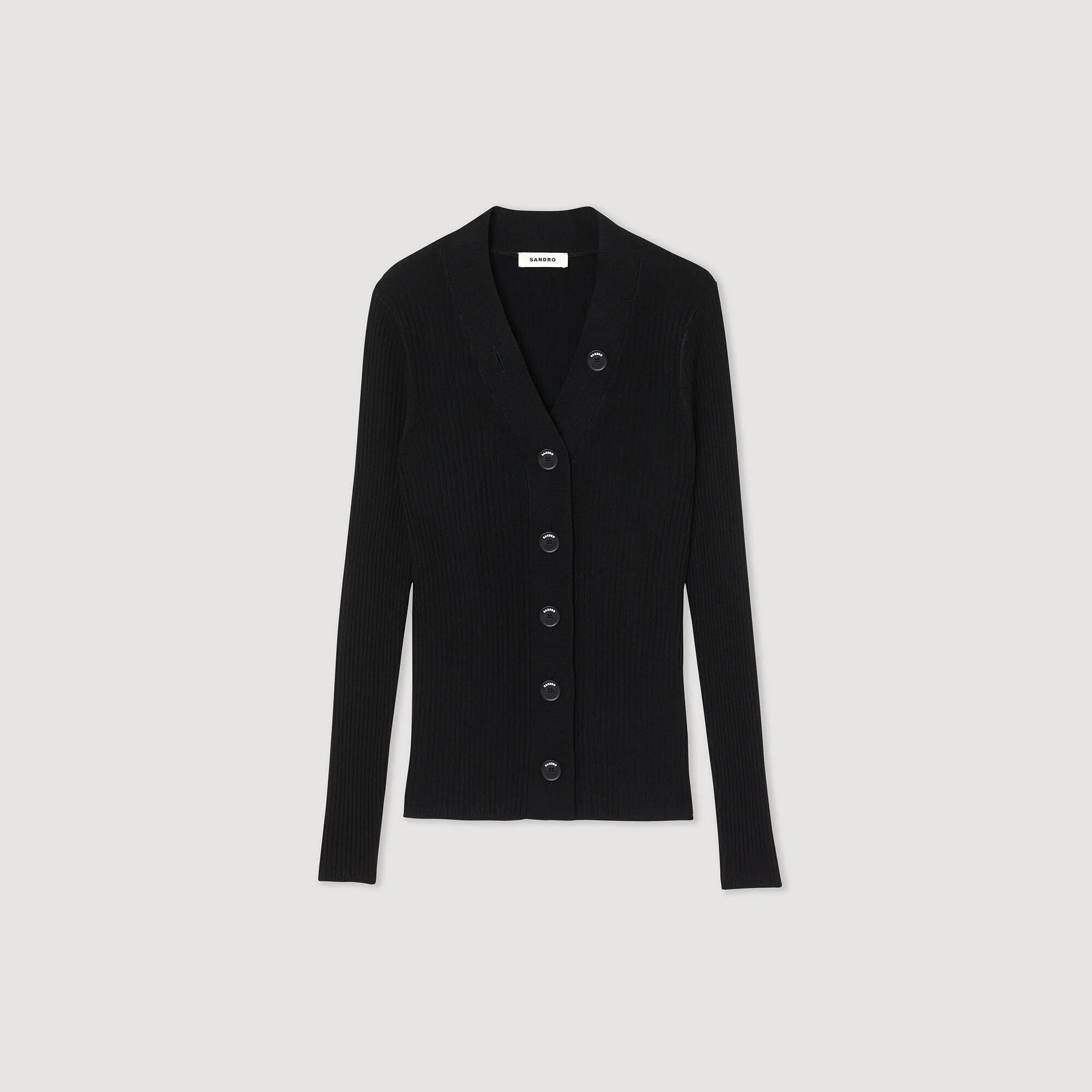 Fine Ribbed Knit Cardigan Black