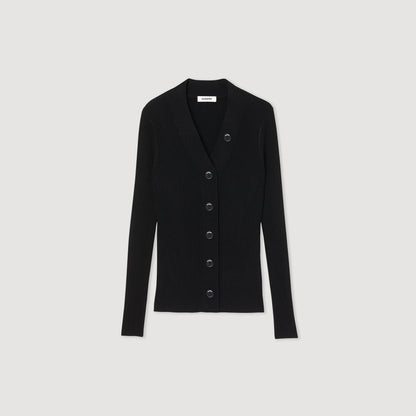 Fine Ribbed Knit Cardigan Black