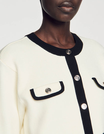 Two-Tone Cardigan With Buttons Ecru