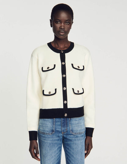 Two-Tone Cardigan With Buttons Ecru