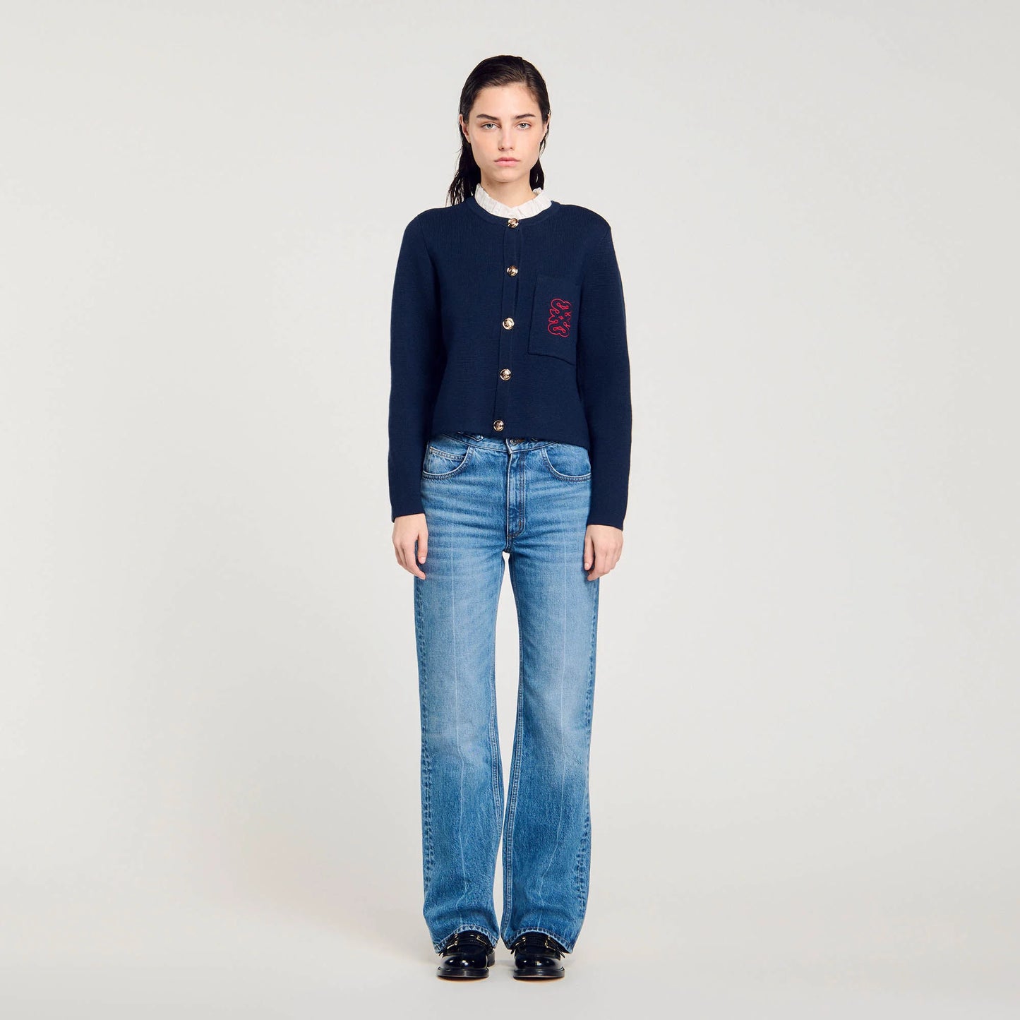 Coatigan With Ruffled Collar Deep Blu