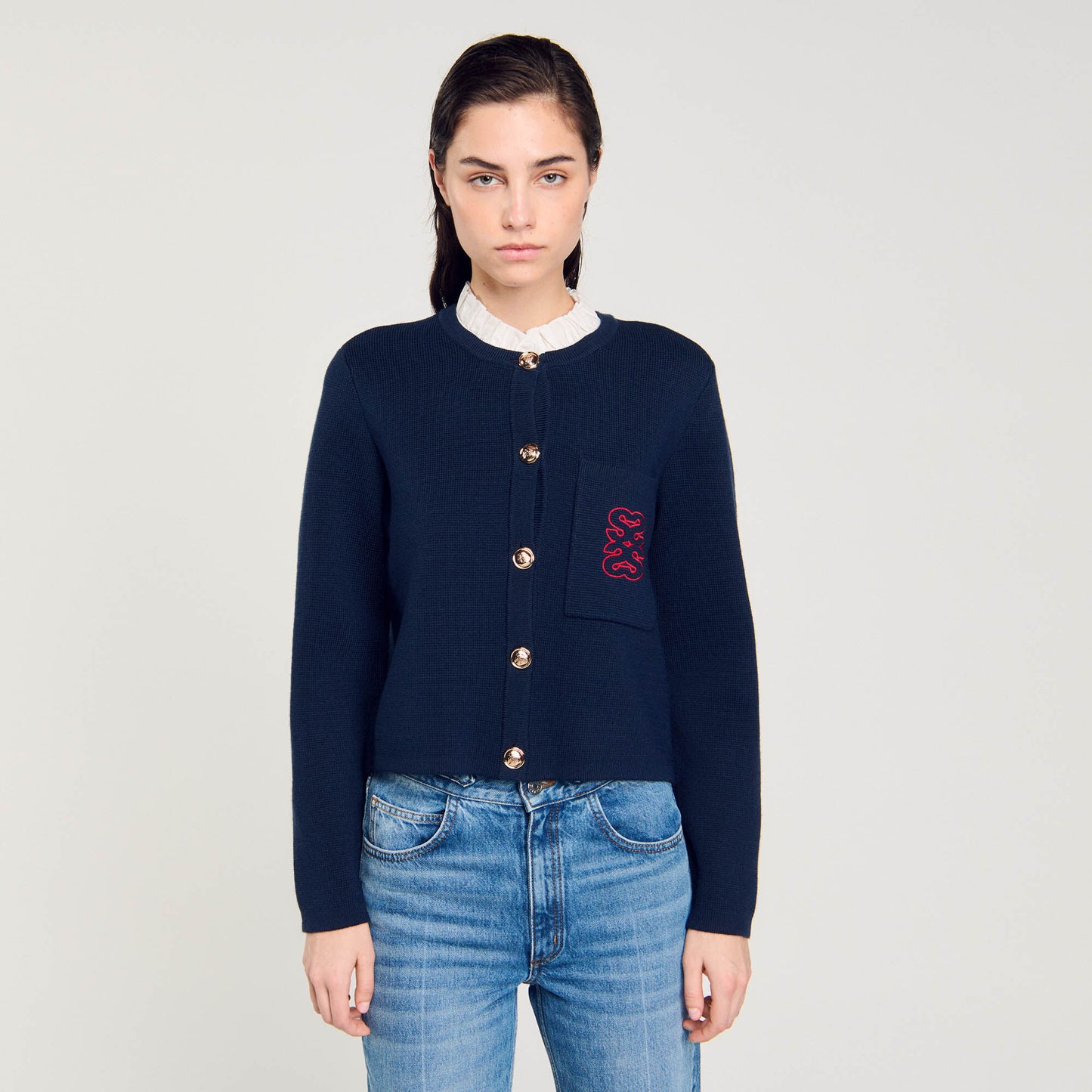 Coatigan With Ruffled Collar Deep Blu