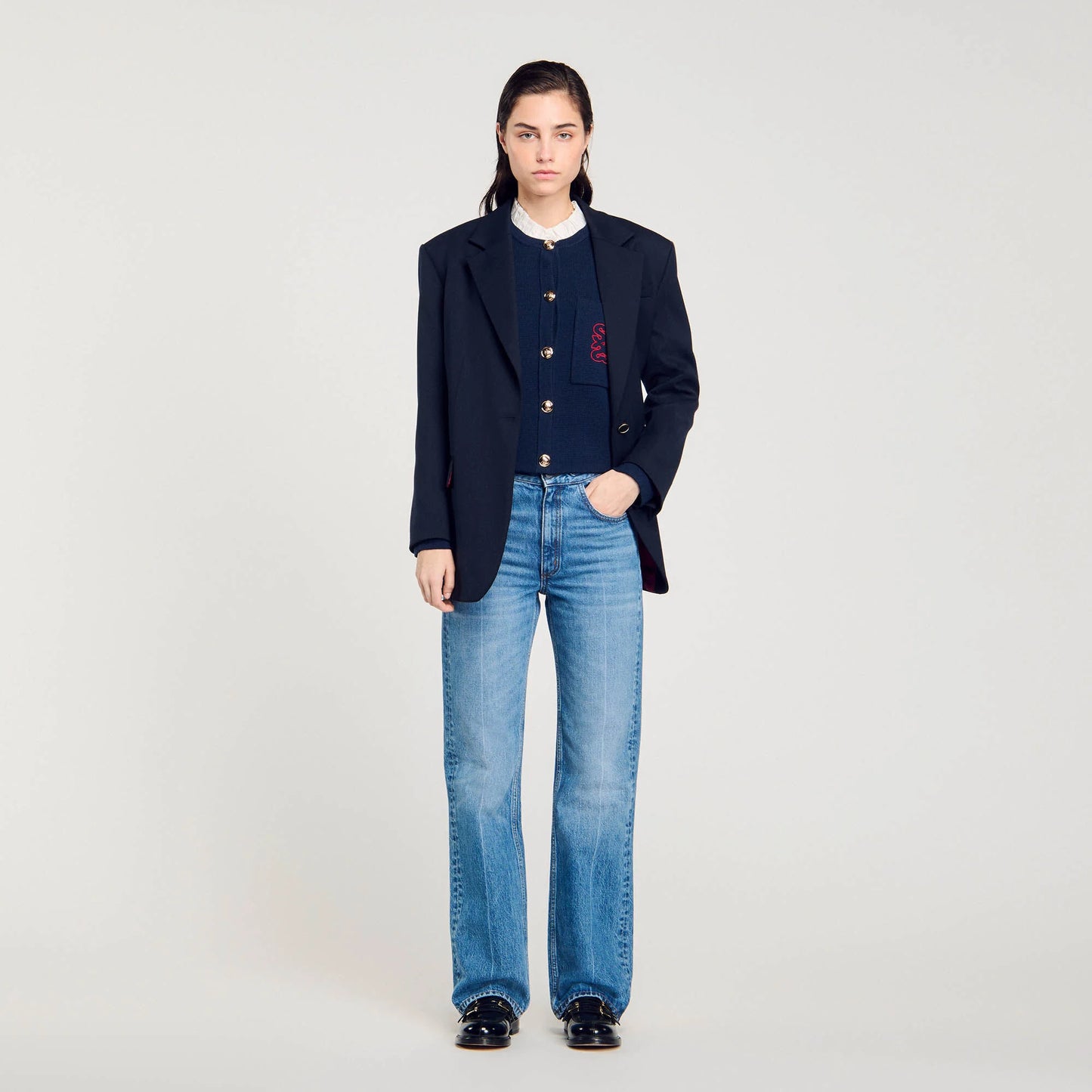 Coatigan With Ruffled Collar Deep Blu
