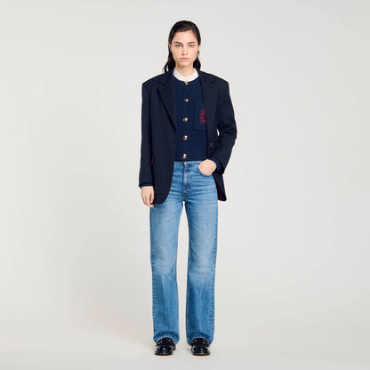 Coatigan With Ruffled Collar Deep Blu
