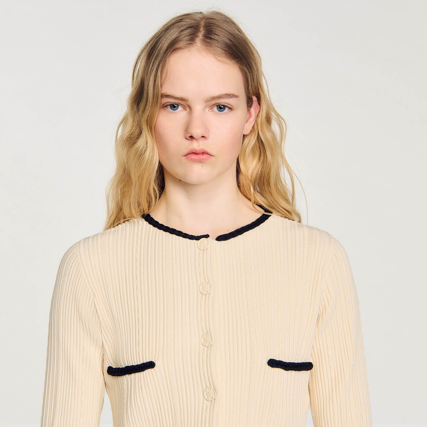 Pointelle Knit Cardigan Ecru