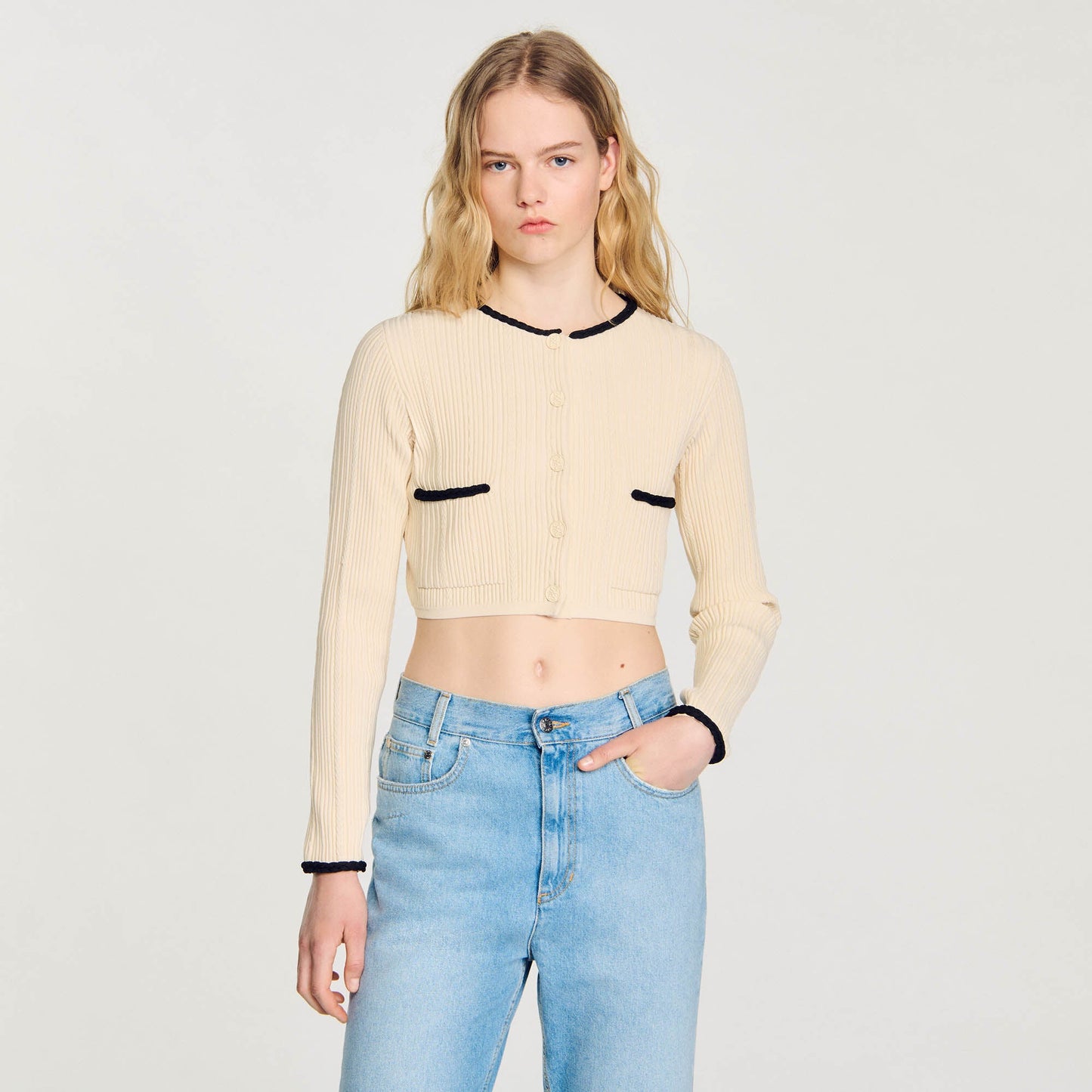 Pointelle Knit Cardigan Ecru