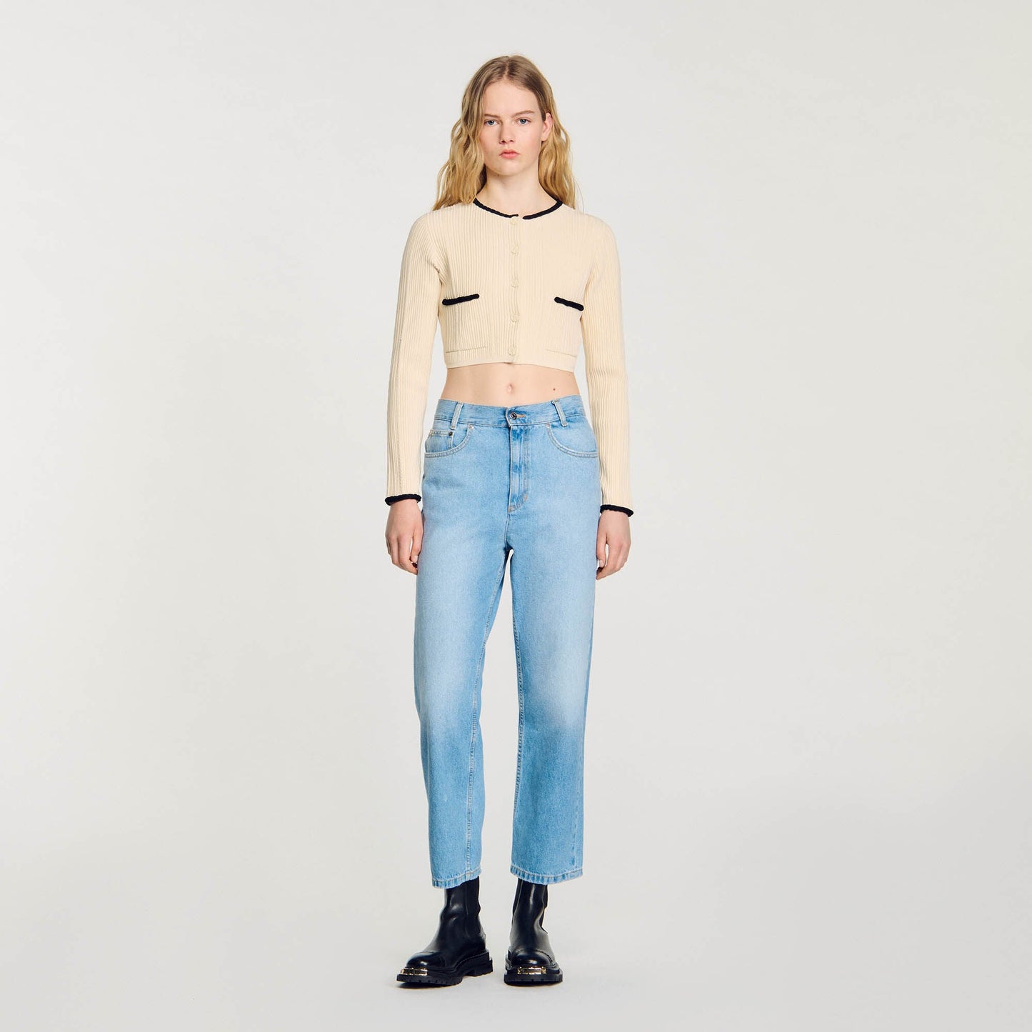 Pointelle Knit Cardigan Ecru