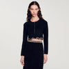 Short Rhinestone Velvet Knit Cardie Black