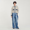 Stripy Cardigan With Denim Details Ecru