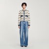 Stripy Cardigan With Denim Details Ecru