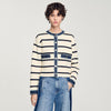 Stripy Cardigan With Denim Details Ecru