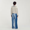Stripy Cardigan With Denim Details Ecru