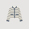 Stripy Cardigan With Denim Details Ecru