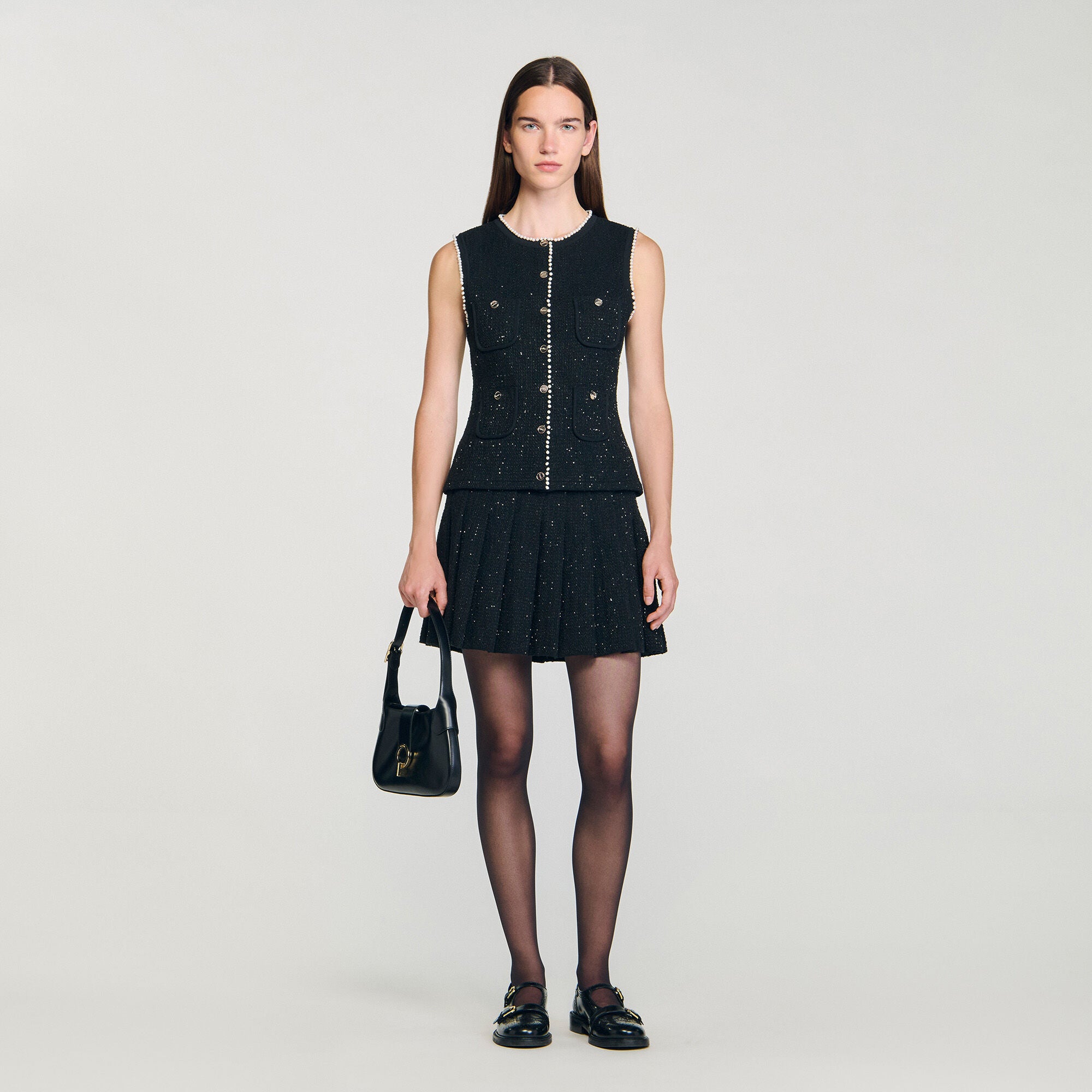 Henria Decorative Tweed Waistcoat Black