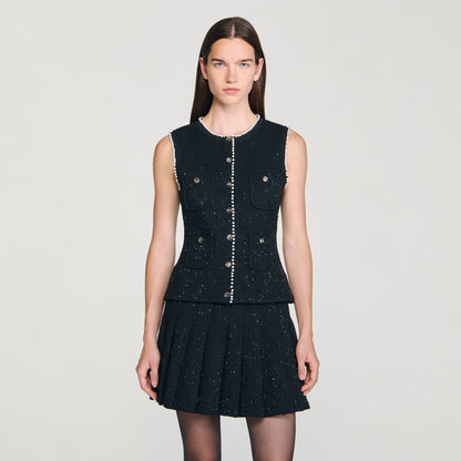 Henria Decorative Tweed Waistcoat Black