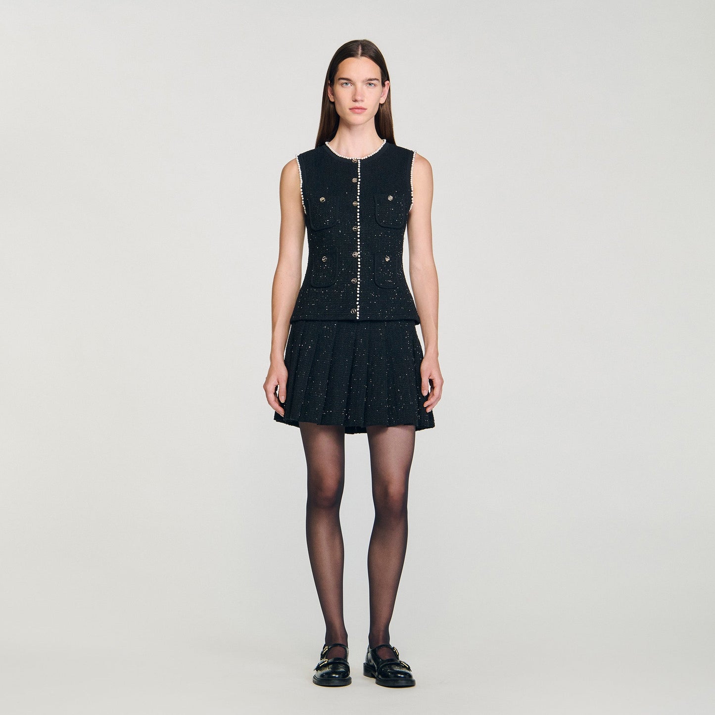 Henria Decorative Tweed Waistcoat Black