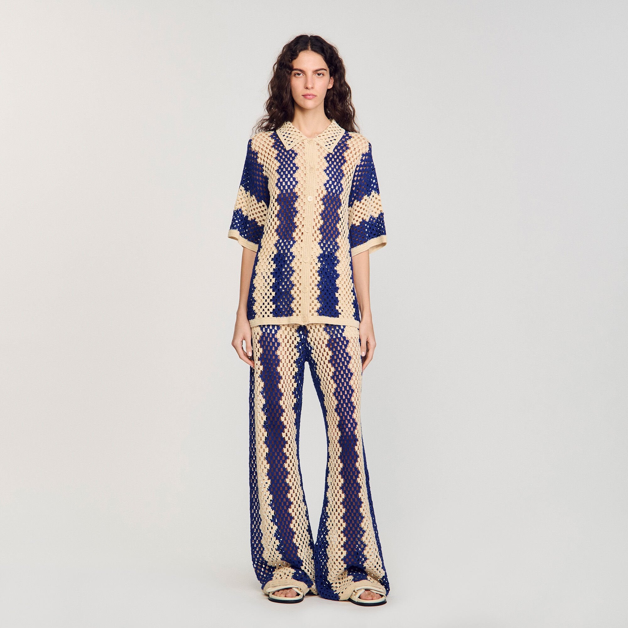 Palmas Two-Tone Knit Cardigan Blue / Ecru