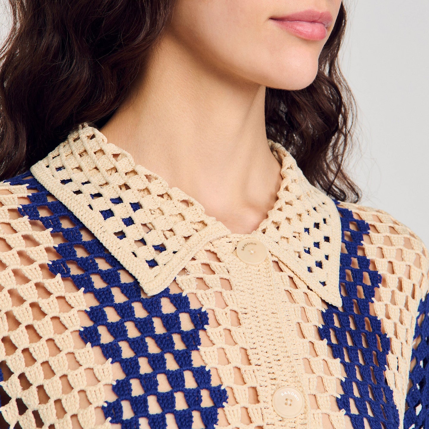Palmas Two-Tone Knit Cardigan Blue / Ecru