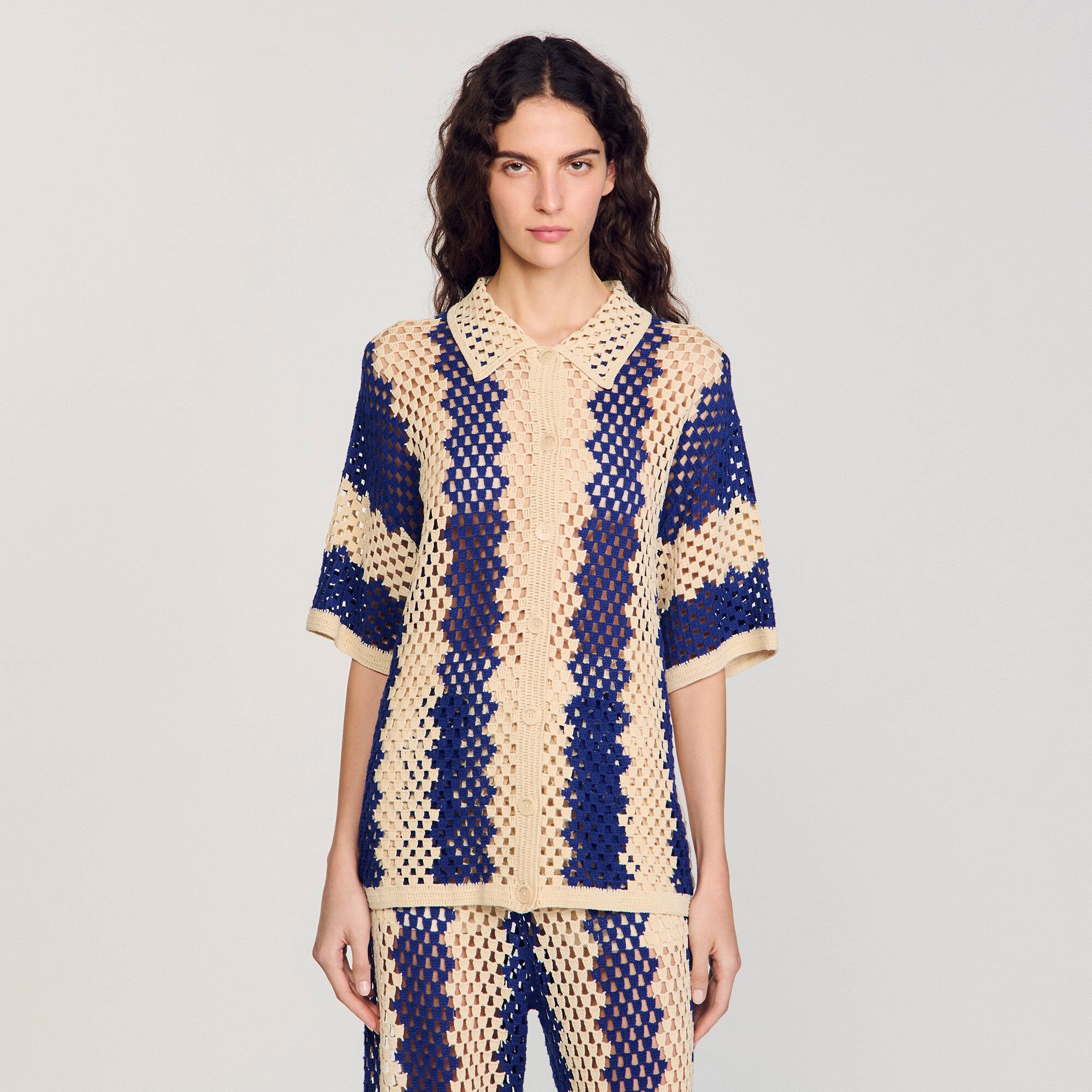 Palmas Two-Tone Knit Cardigan Blue / Ecru