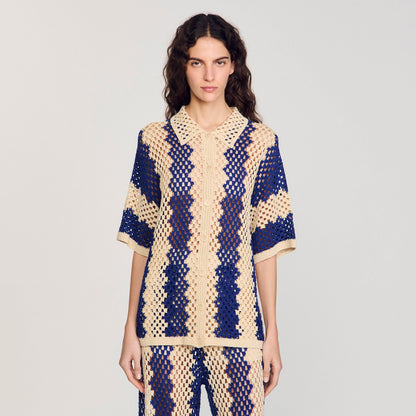 Palmas Two-Tone Knit Cardigan Blue / Ecru